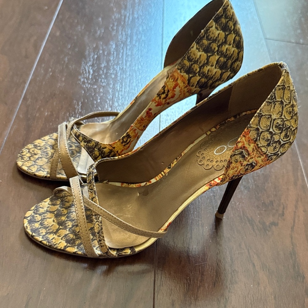 Aldo Snakeskin Heels in Black and Tan